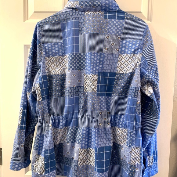 Lands End Hooded Cargo Jacket Blue Patchwork Medium Petite - Picture 6 of 14